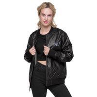 Load image into Gallery viewer, Embroidered Leather Bomber Jacket
